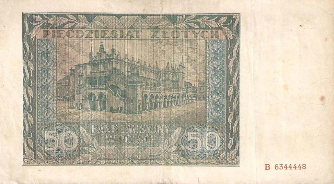 Back of Poland p102: 50 Zlotych from 1941