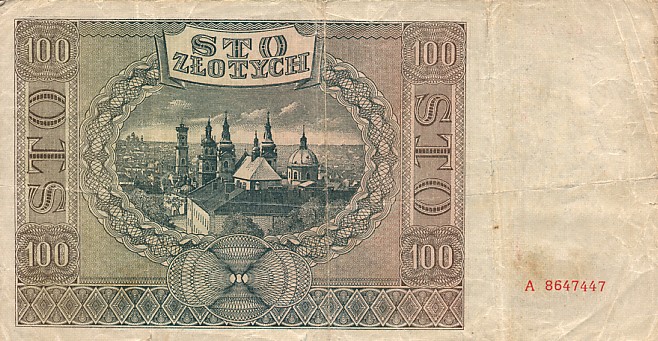 Back of Poland p103: 100 Zlotych from 1941