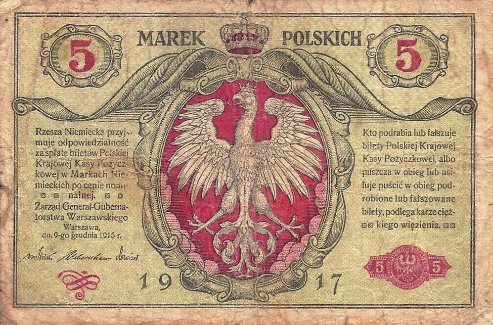 RealBanknotes.com > Poland p10: 5 Marek from 1917