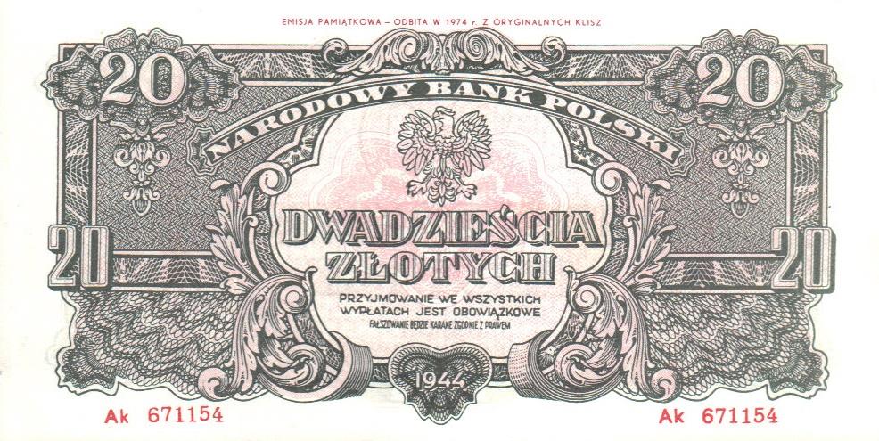 Front of Poland p113b: 20 Zlotych from 1974
