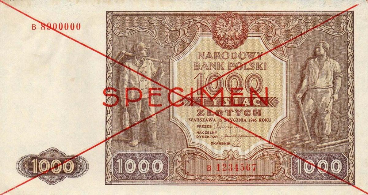 Front of Poland p122s: 1000 Zlotych from 1946