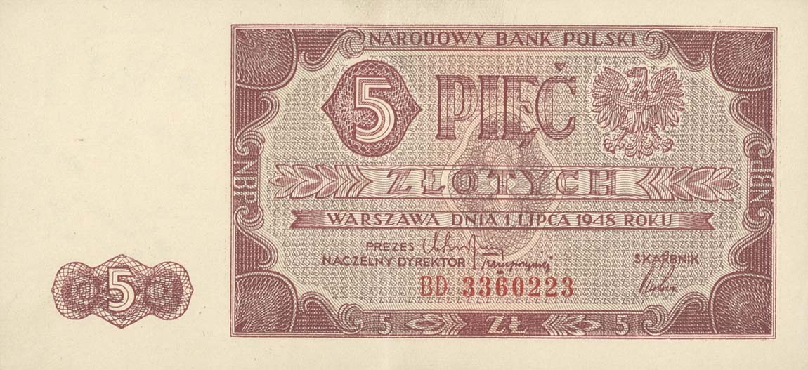 Front of Poland p135a: 5 Zlotych from 1948