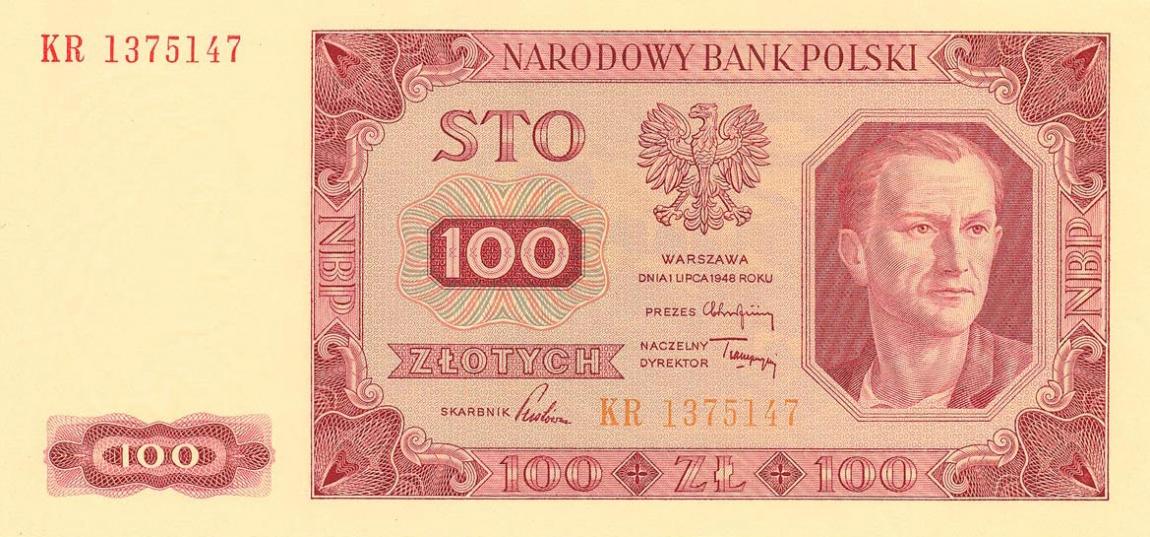 Front of Poland p139a: 100 Zlotych from 1948