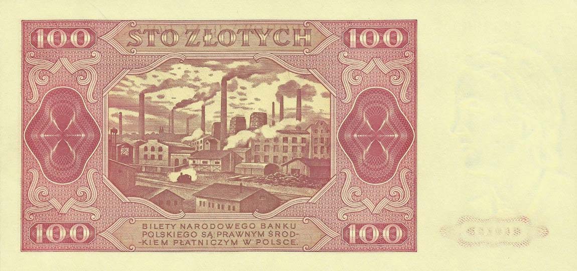 Back of Poland p139s: 100 Zlotych from 1948