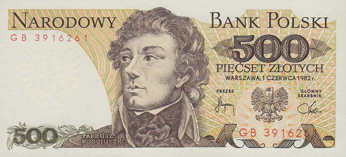 Front of Poland p145d: 500 Zlotych from 1982