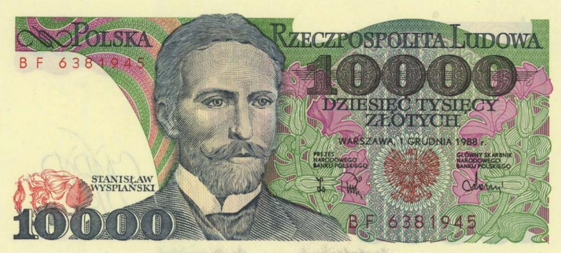 Front of Poland p151b: 10000 Zlotych from 1988