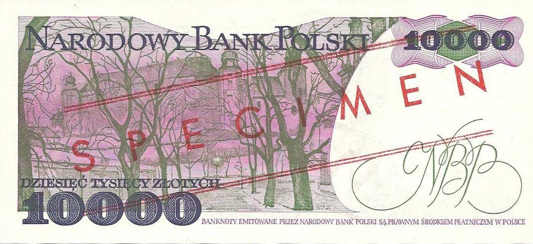 Back of Poland p151s: 10000 Zlotych from 1987