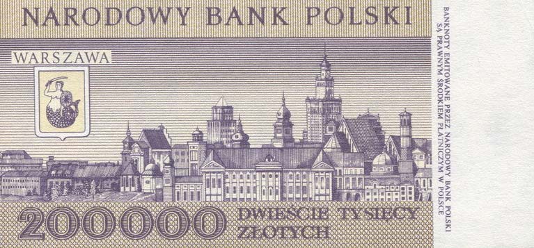 Back of Poland p155a: 200000 Zlotych from 1989