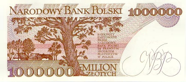 Back of Poland p157a: 1000000 Zlotych from 1991