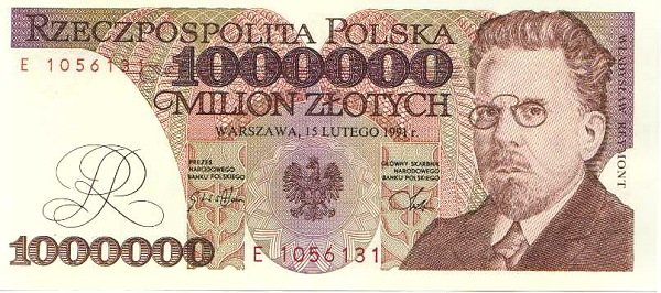 Front of Poland p157a: 1000000 Zlotych from 1991