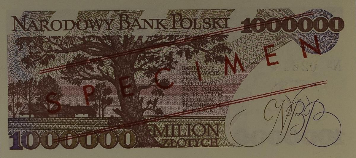 Back of Poland p157s: 1000000 Zlotych from 1991