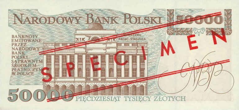 Back of Poland p159s: 50000 Zlotych from 1993