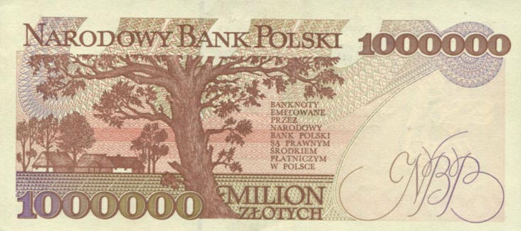 Back of Poland p162a: 1000000 Zlotych from 1993