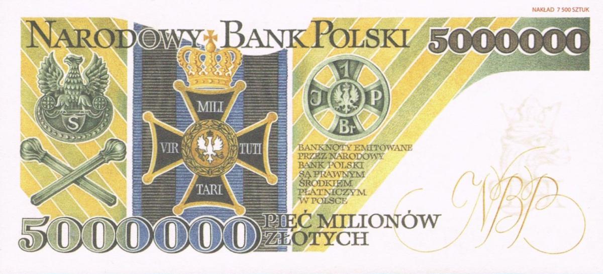Back of Poland p164A: 5000000 Zlotych from 1995