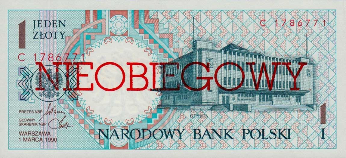 Front of Poland p164a: 1 Zloty from 1990