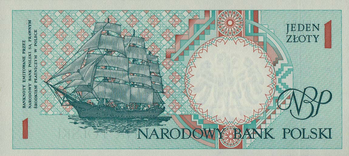 Back of Poland p164b: 1 Zloty from 1990