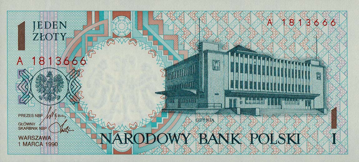 Front of Poland p164b: 1 Zloty from 1990