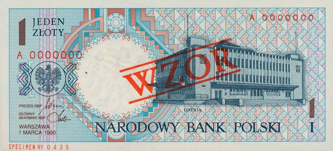 Front of Poland p164s: 1 Zloty from 1990