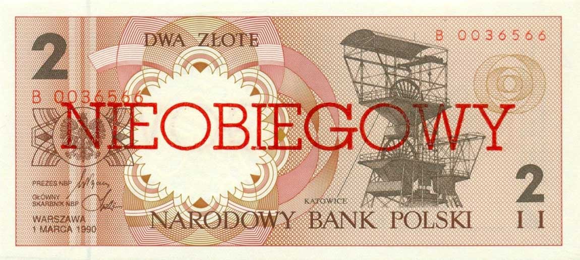 Front of Poland p165a: 2 Zlotych from 1990