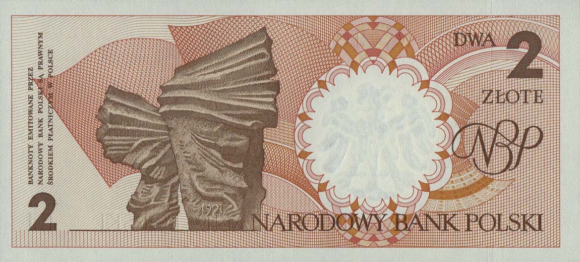 Back of Poland p165b: 2 Zlotych from 1990