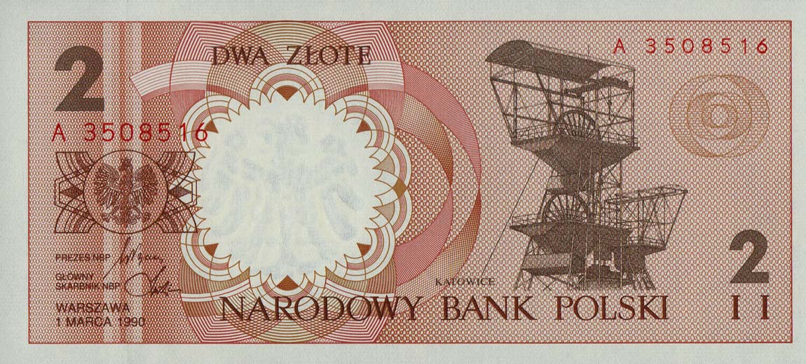 Front of Poland p165b: 2 Zlotych from 1990