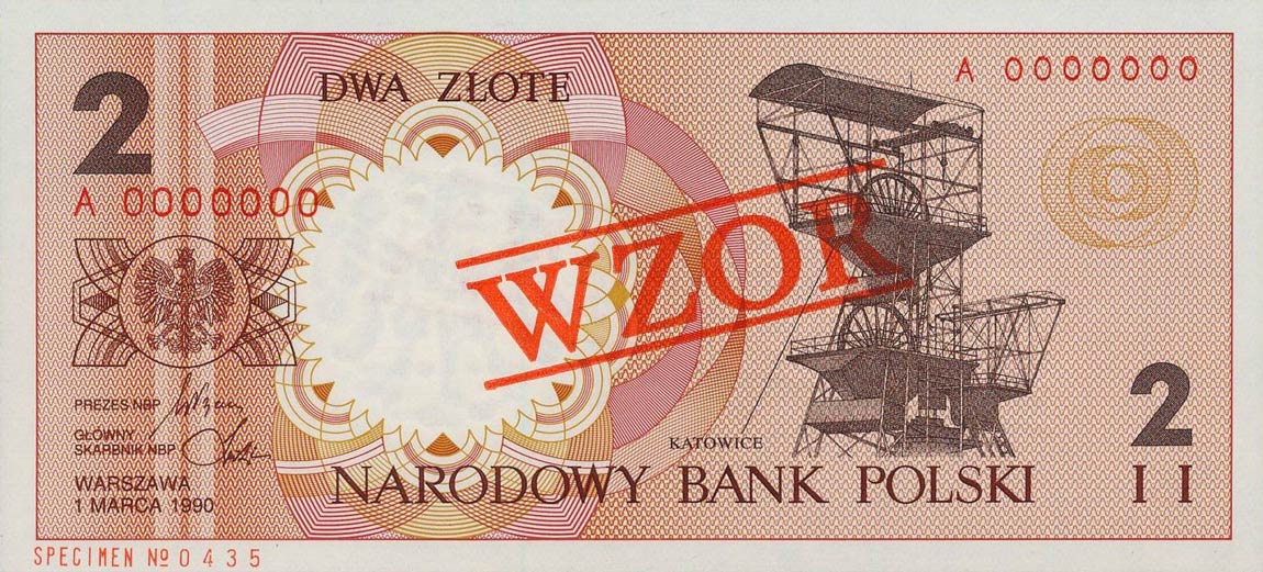 Front of Poland p165s: 2 Zlotych from 1990