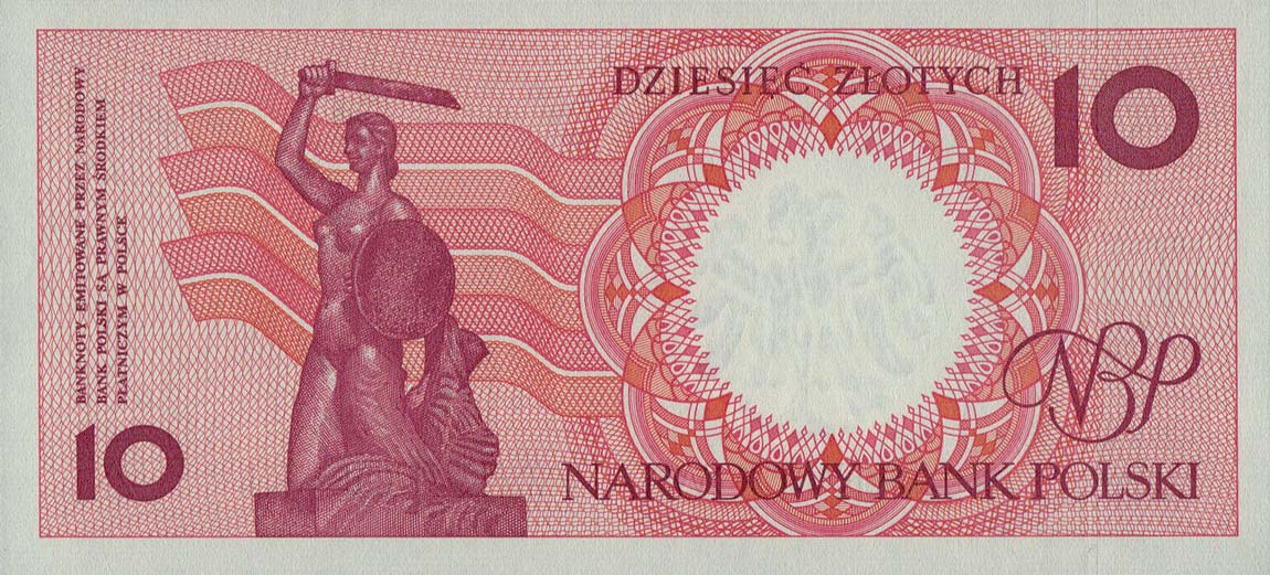 Back of Poland p167b: 10 Zlotych from 1990