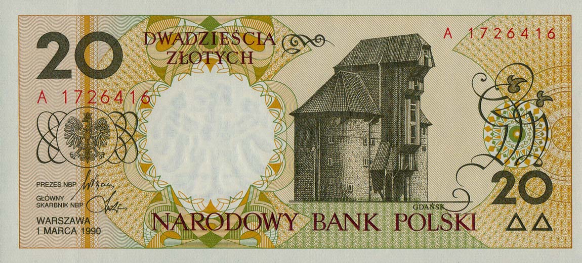 Front of Poland p168b: 20 Zlotych from 1990