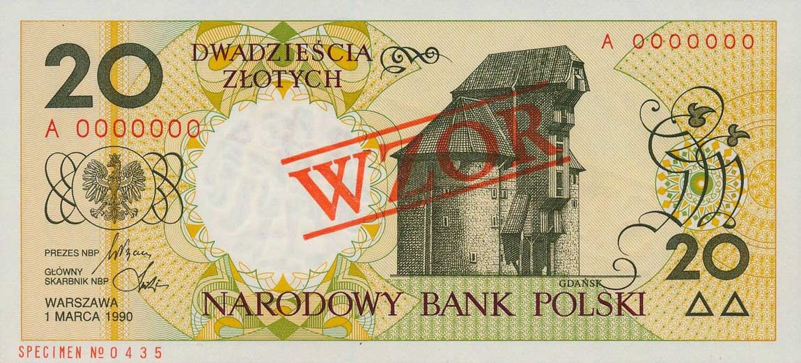 Front of Poland p168s: 20 Zlotych from 1990