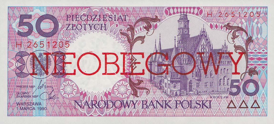 Front of Poland p169a: 50 Zlotych from 1990