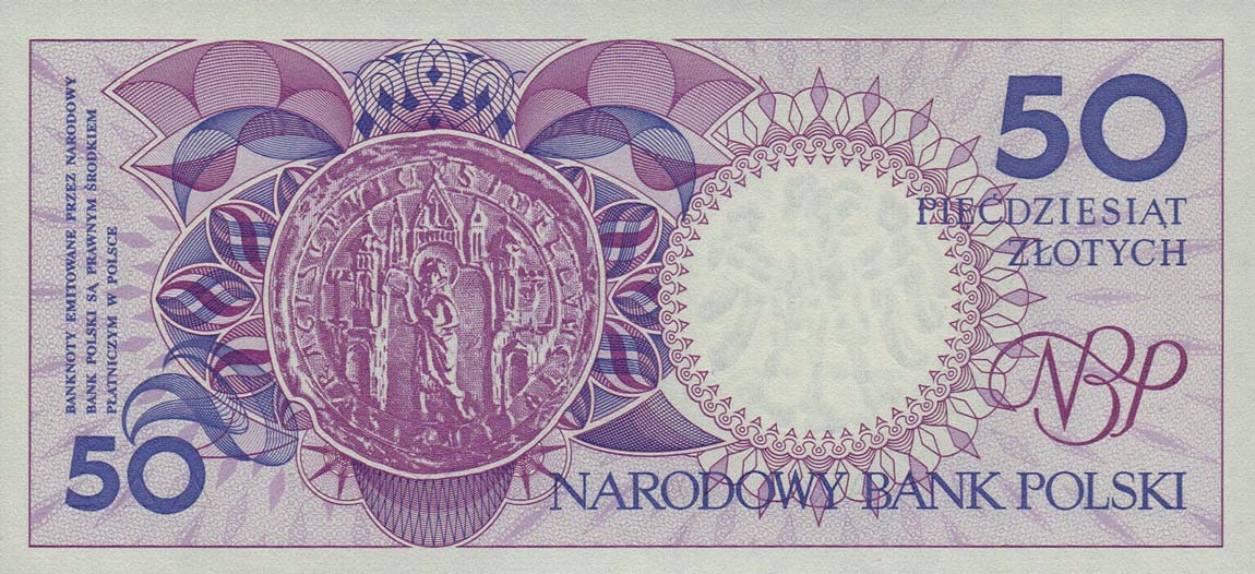 Back of Poland p169b: 50 Zlotych from 1990