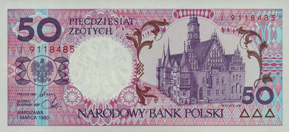 Front of Poland p169b: 50 Zlotych from 1990
