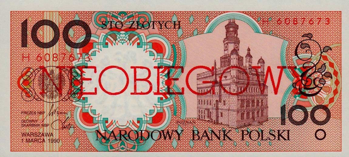 Front of Poland p170a: 100 Zlotych from 1990