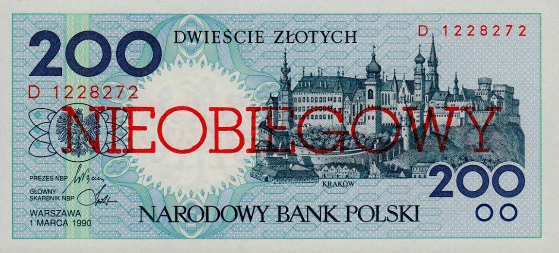 Front of Poland p171a: 200 Zlotych from 1990