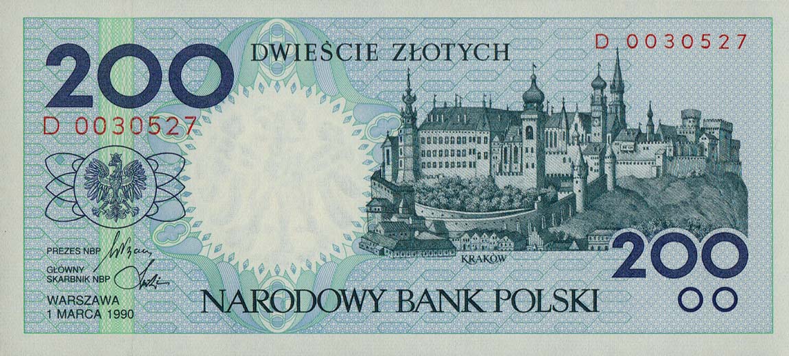 Front of Poland p171b: 200 Zlotych from 1990