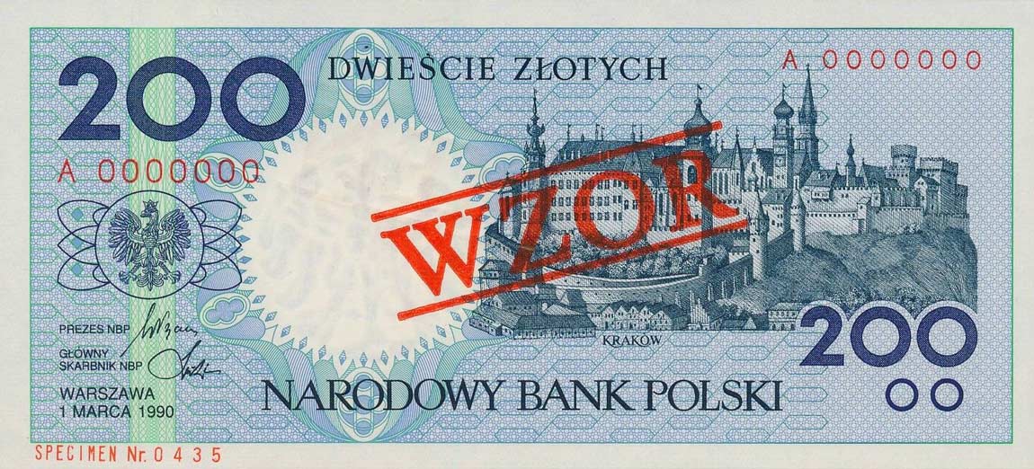 Front of Poland p171s: 200 Zlotych from 1990