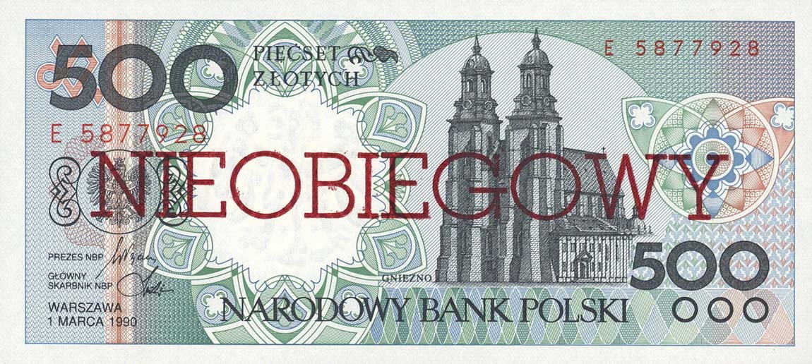 Front of Poland p172a: 500 Zlotych from 1990