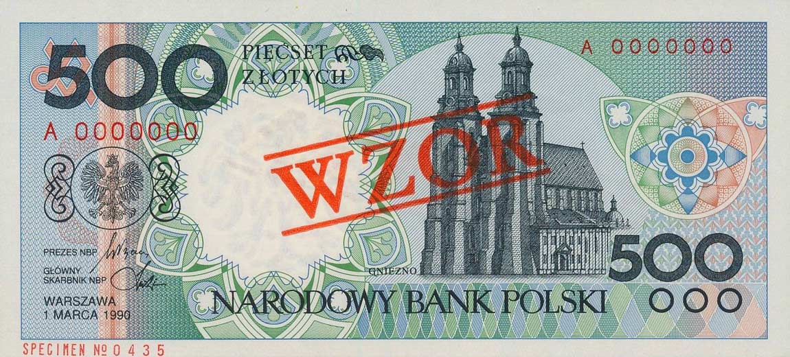 Front of Poland p172s: 500 Zlotych from 1990