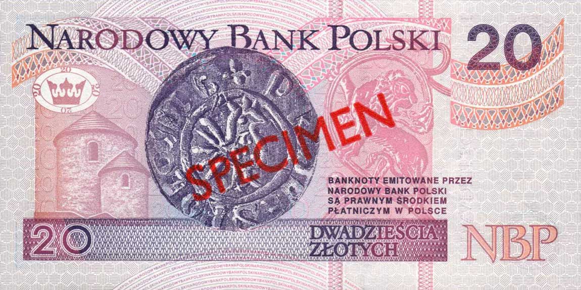 Back of Poland p174s: 20 Zlotych from 1994