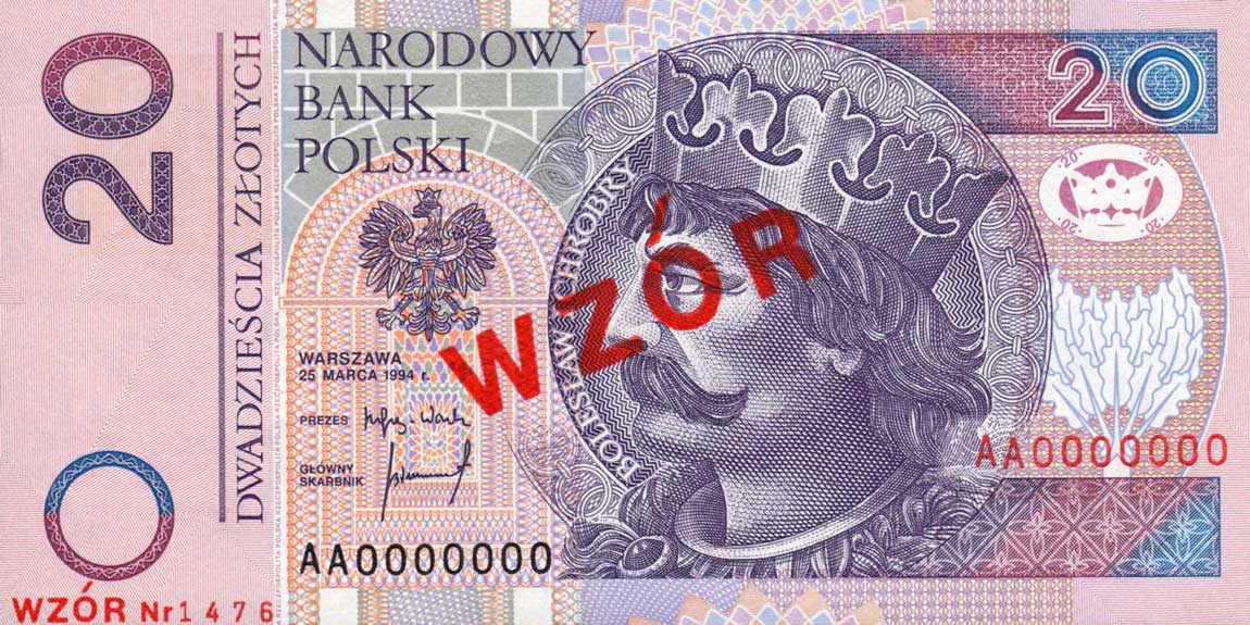 Front of Poland p174s: 20 Zlotych from 1994