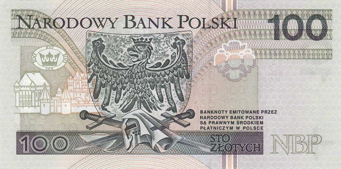 Back of Poland p176r: 100 Zlotych from 1994