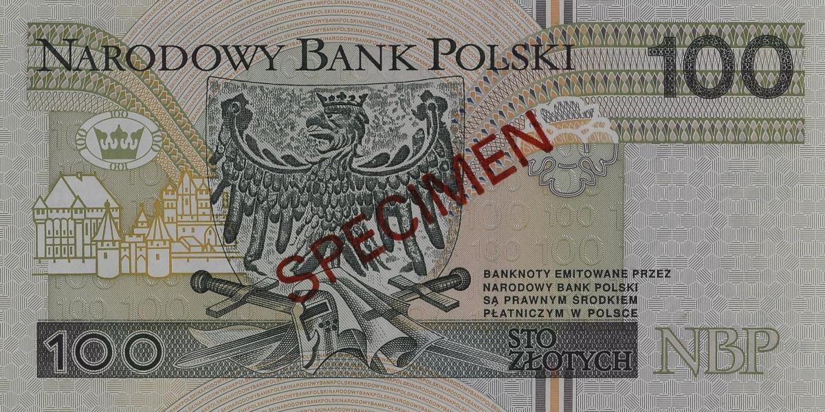 Back of Poland p176s: 100 Zlotych from 1994