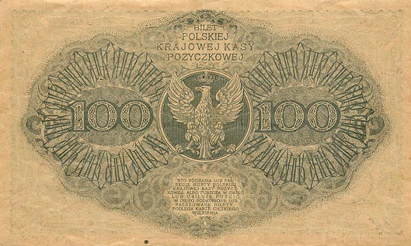 Back of Poland p17a: 100 Marek from 1919