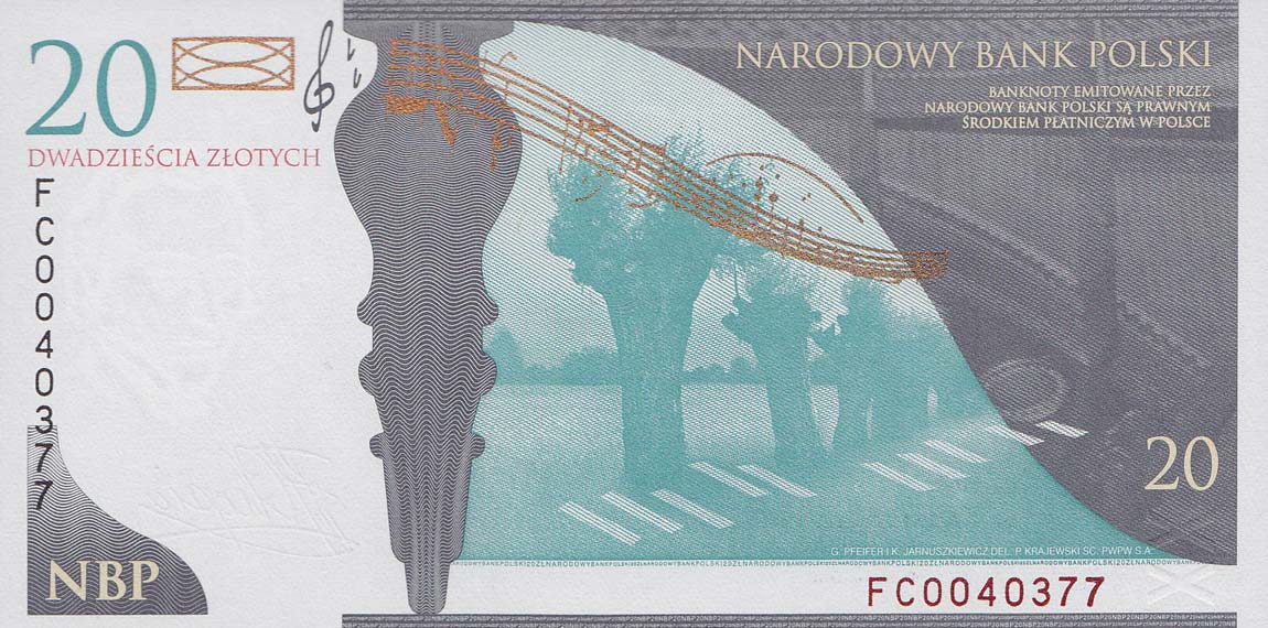 Back of Poland p181: 20 Zlotych from 2009