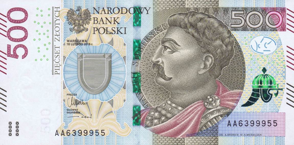 Front of Poland p190a: 500 Zlotych from 2016