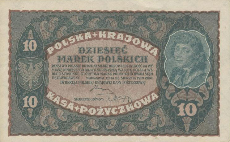 Front of Poland p25: 10 Marek from 1919