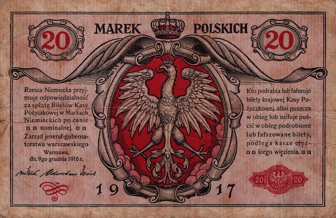 Back of Poland p4a: 20 Marek from 1917