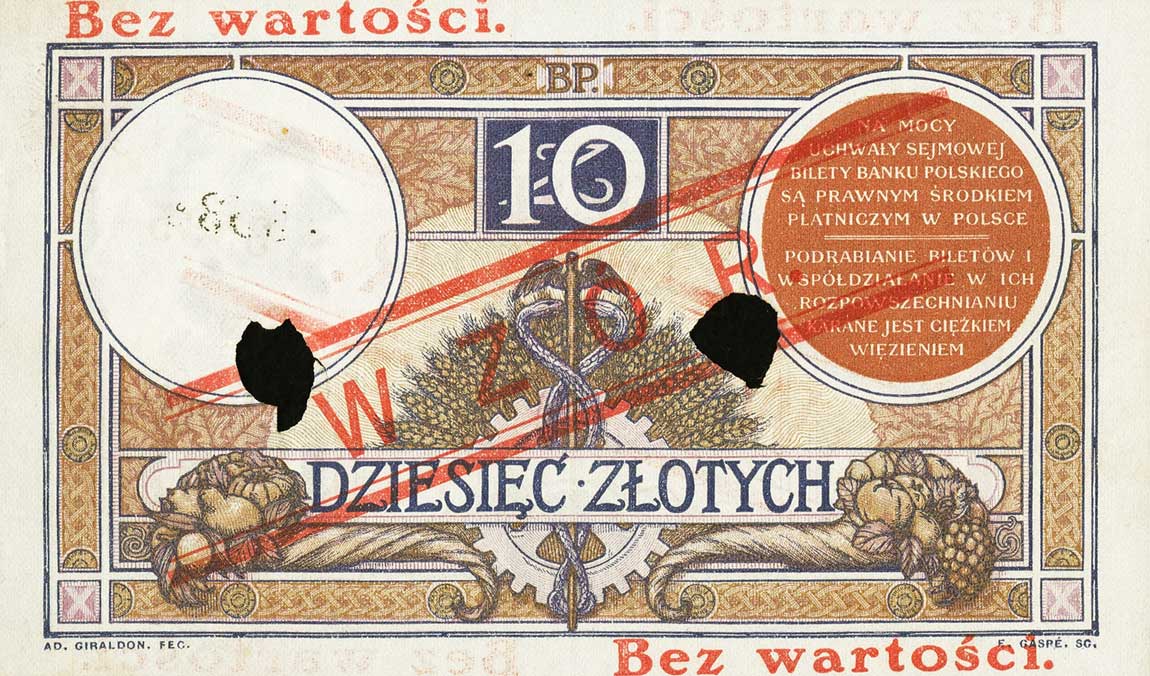Back of Poland p54s: 10 Zlotych from 1919