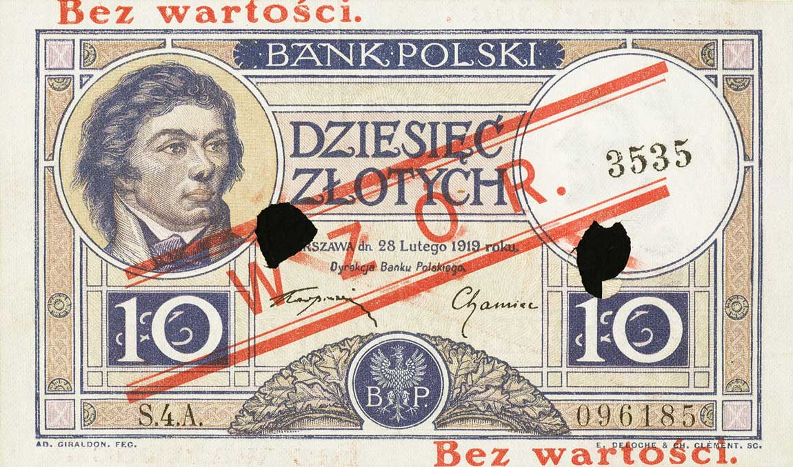 Front of Poland p54s: 10 Zlotych from 1919