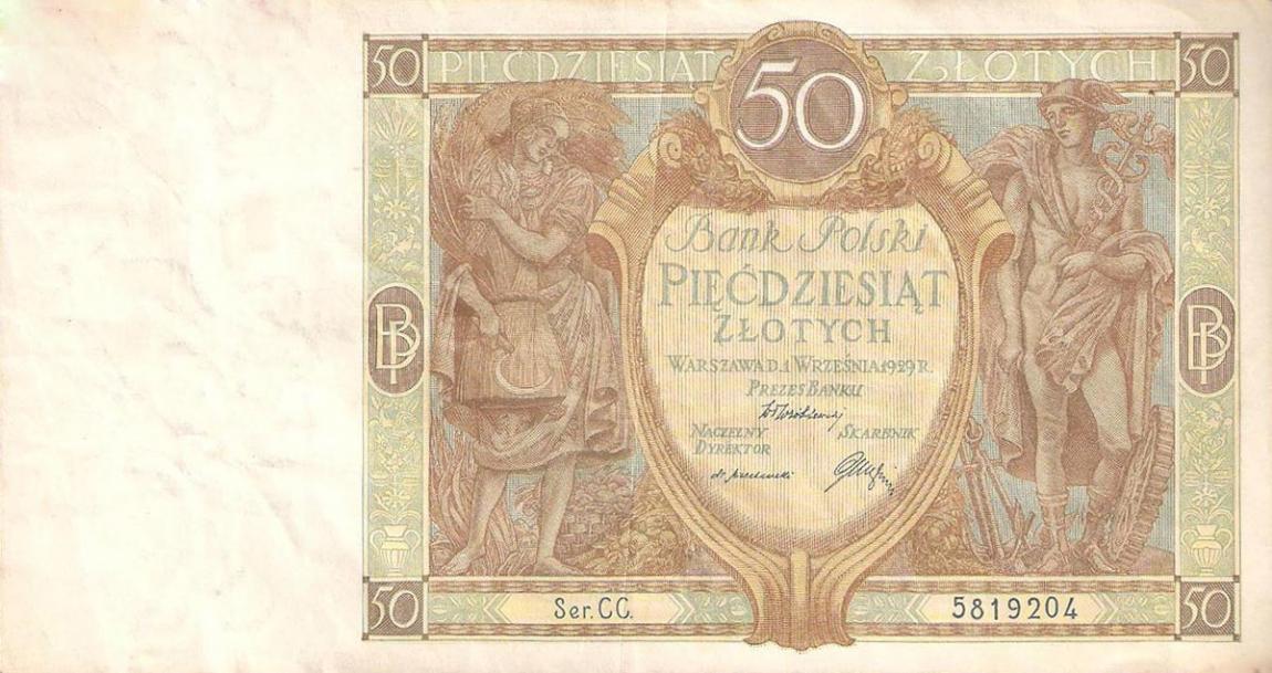Front of Poland p71: 50 Zlotych from 1929